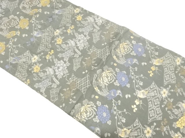 JAPANESE KIMONO / ANTIQUE MARU OBI / SILK / WOVEN FLOWER & BIRD